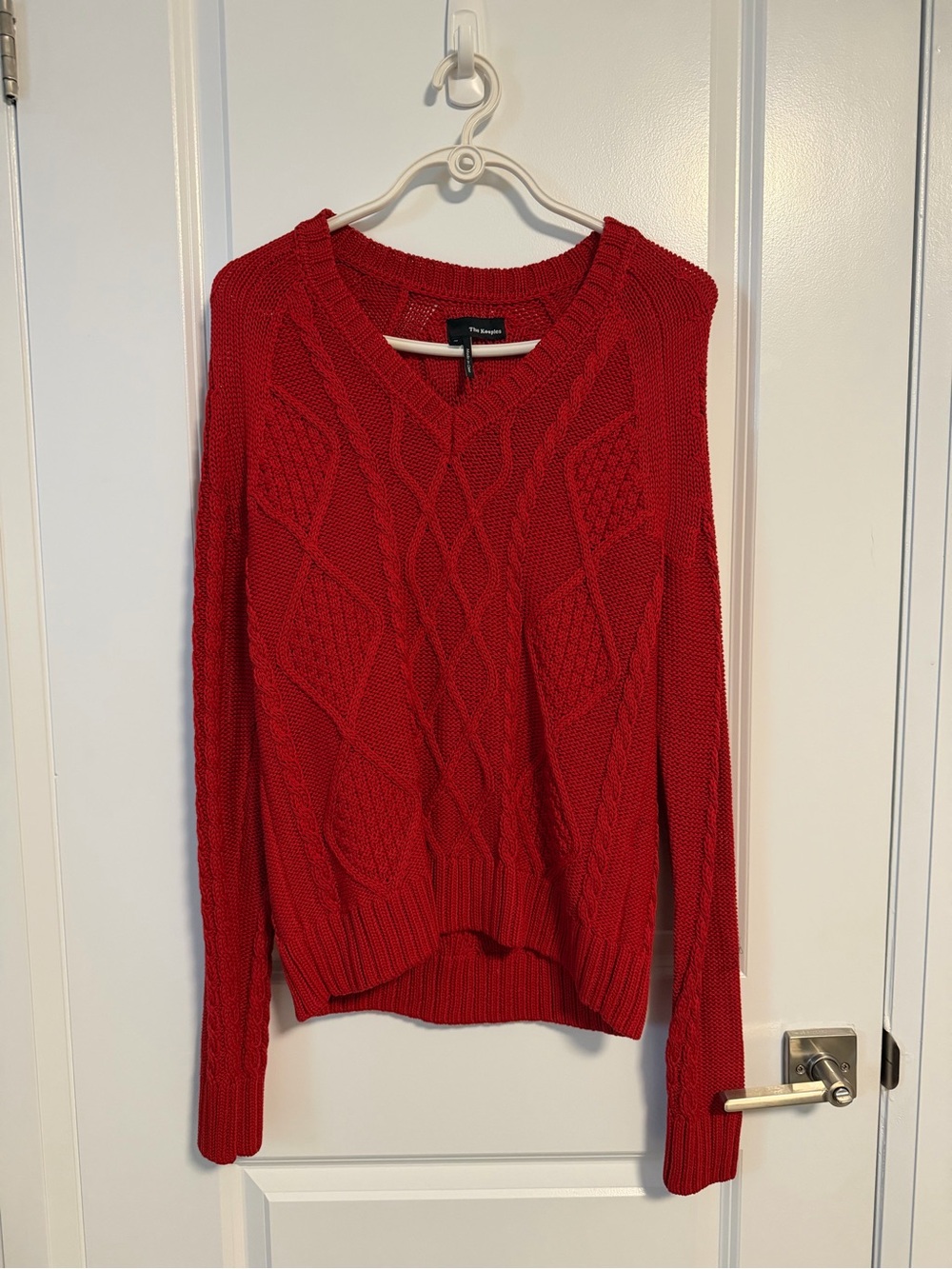 The Kooples Red Cable-Knit V-Neck Sweater